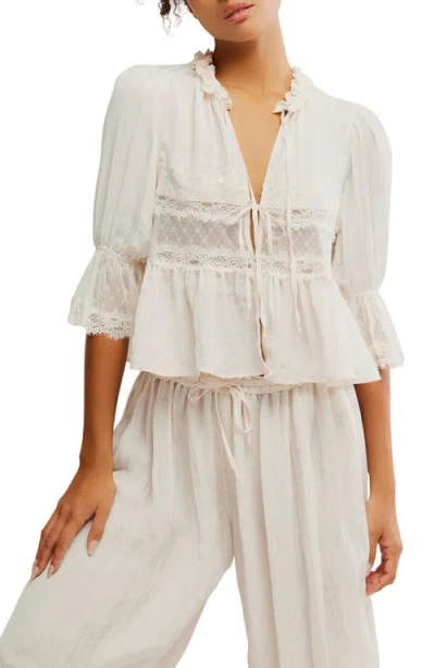 Free People Forever Young Lace Accent Tie Front Top In White