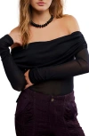 Free People Forget Me Not Off The Shoulder Mesh Bodysuit In Black