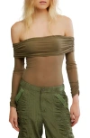 Free People Forget Me Not Off The Shoulder Mesh Bodysuit In Green