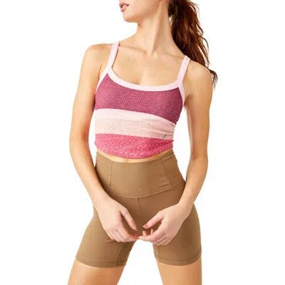 Free People Fp Movement All Clear Stripe Space Dyed Rib Crop Camisole In Magenta Minx Combo