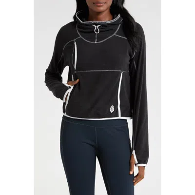 Free People Fp Movement Care On The Run Fleece Funnel Neck Hoodie In Black