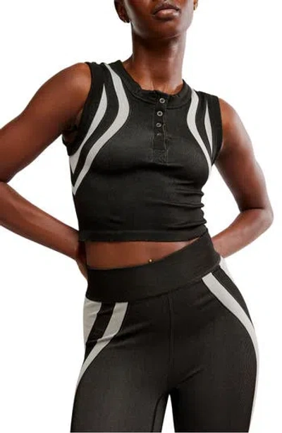 Free People Fp Movement Free Kick Crop Henley Muscle Tank In Black Combo