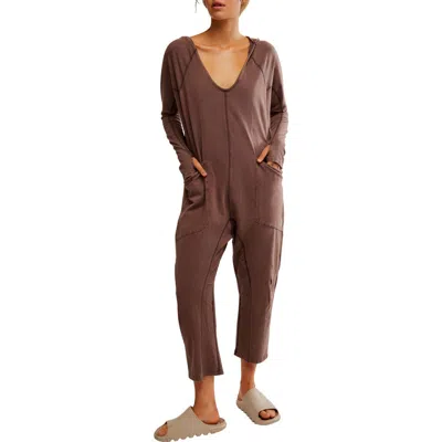 Free People Fp Movement Hot Shot Long Sleeve Stretch Cotton Jumpsuit In Dark Espresso