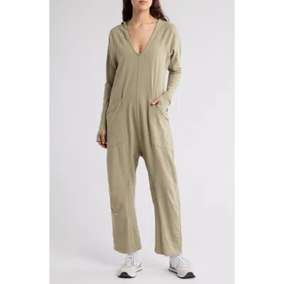 Free People Fp Movement Hot Shot Long Sleeve Stretch Cotton Jumpsuit In Sage Stone