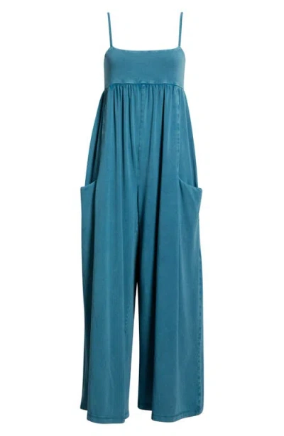 Free People Fp Movement Hot Shot Strappy Stretch Cotton Jumpsuit In Blue