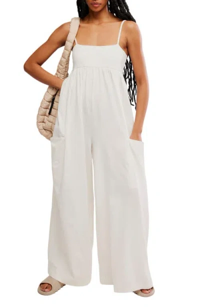 Free People Fp Movement Hot Shot Strappy Stretch Cotton Jumpsuit In White