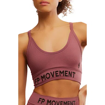 Free People Fp Movement Long Haul Logo Sports Bra In Brown