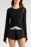 Free People Fp Movement Mile A Minute Ruched Long Sleeve Crop T-shirt In Black