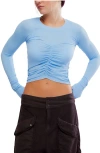 Free People Fp Movement Mile A Minute Ruched Long Sleeve Crop T-shirt In Blue