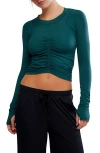 Free People Fp Movement Mile A Minute Ruched Long Sleeve Crop T-shirt In Green