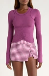 Free People Fp Movement Mile A Minute Ruched Long Sleeve Crop T-shirt In Pink