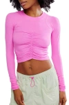 Free People Fp Movement Mile A Minute Ruched Long Sleeve Crop T-shirt In Pink
