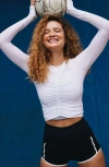 Free People Fp Movement Mile A Minute Ruched Long Sleeve Crop T-shirt In White