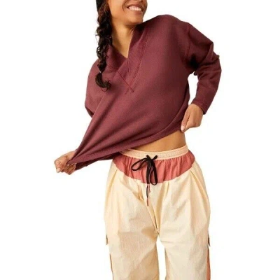 Free People Fp Movement Moonstruck Top Women's Medium Red Pullover Blouse Vda105 In Burgundy