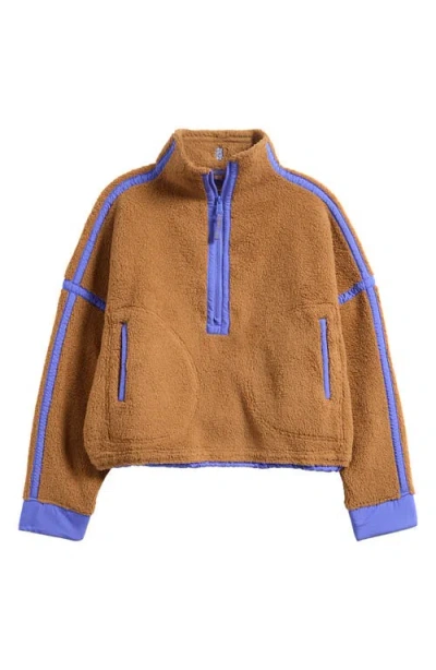 Free People Fp Movement Mountain High Fleece Half Zip Pullover In Brown