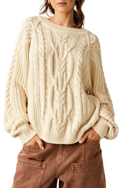 Free People Frankie Cable Knit Sweater In Buttercream In White
