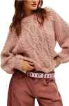 Free People Frankie Cable Cotton Sweater In Misty Rose