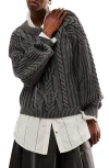 Free People Frankie Cable Cotton Sweater In Washed Black