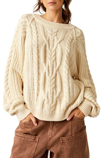 Free People Frankie Cable Cotton Sweater In White