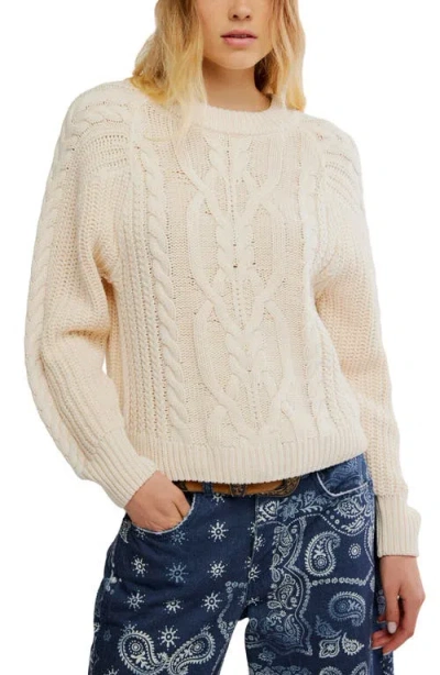 Free People Frankie Cable Cotton Sweater In Yellow