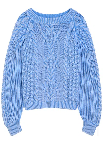 Free People Frankie Cable-knit Cotton Jumper In Blue