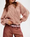 Free People Frankie Cable Cotton Sweater In Pink