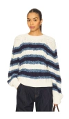 Free People Frankie Cable Striped Pullover Sweater In Ivory Combo In Multi