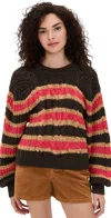 Free People Frankie Cable Striped Pullover Chocolate Combo In Brown
