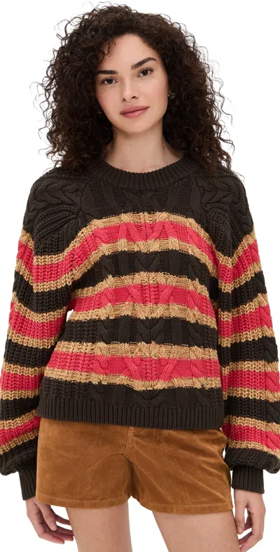 FREE PEOPLE FRANKIE CABLE STRIPED PULLOVER CHOCOLATE COMBO
