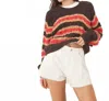 Free People Frankie Cable Striped Pullover In Chocolate Combo In Multi