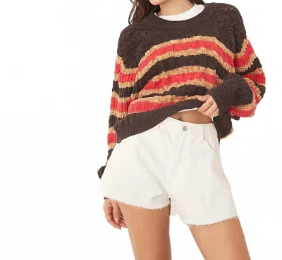 FREE PEOPLE FRANKIE CABLE STRIPED PULLOVER IN CHOCOLATE COMBO