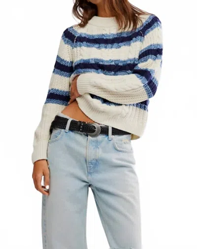 FREE PEOPLE FRANKIE CABLE STRIPED PULLOVER IN IVORY COMBO