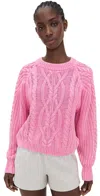 Free People Frankie Cable Cotton Sweater In Pink