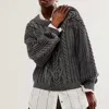 Free People Frankie Cable Cotton Sweater In Black