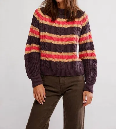 Free People Frankie Cable Stripe Pullover In Chocolate Combo In Multi