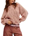 Free People Frankie Cable Cotton Sweater In Misty Rose