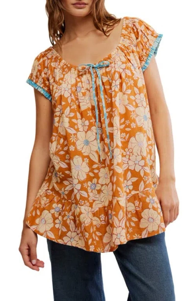 Free People Frankie Floral Tunic In Honey Ginger Combo