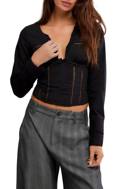 Free People Frankie Long Sleeve Ladder Stitch Corset Top In Black