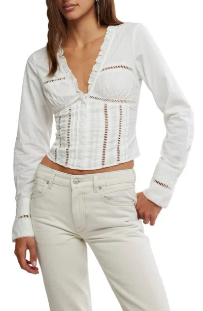Free People Frankie Long Sleeve Ladder Stitch Corset Top In White