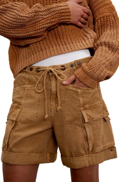 Free People Frankie Low Rise Roll Hem Cargo Shorts In Brown
