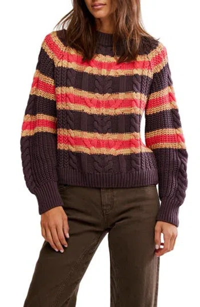 FREE PEOPLE FREE PEOPLE FRANKIE STRIPE CABLE STITCH COTTON SWEATER