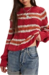 Free People Frankie Stripe Cable Stitch Cotton Sweater In Red