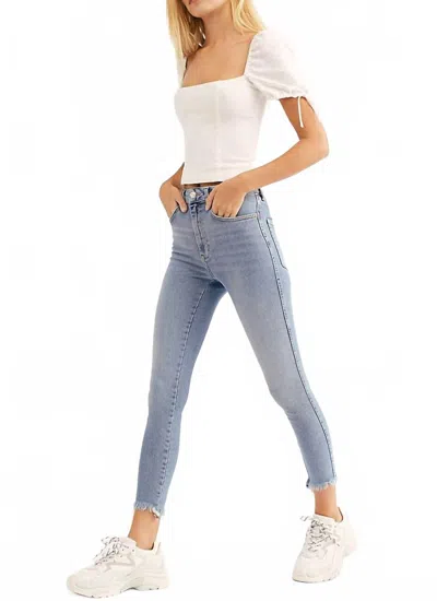 Free People Fray Hem High Waist Stretch Jeans In Blue