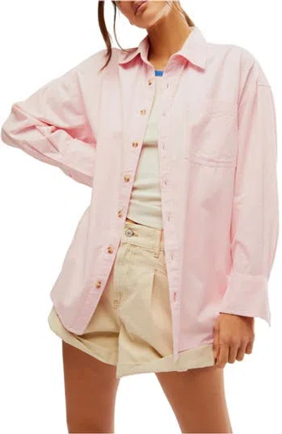 Free People Freddie Oversize Cotton Button-up Shirt In Pink