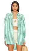 Free People Freddie Stripe Oversize Button-up Shirt In Green