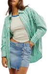 Free People Freddie Stripe Oversize Button-up Shirt In French Green Combo