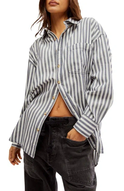 Free People Freddie Stripe Oversize Button-up Shirt In Blue
