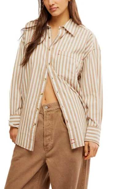 Free People Freddie Stripe Oversize Button-up Shirt In Neutral Combo