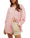 Free People Freddie Stripe Oversize Button-up Shirt In Coral Combo