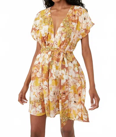 Free People Freddy Tie Mini Dress In Cocoa Combo In Yellow